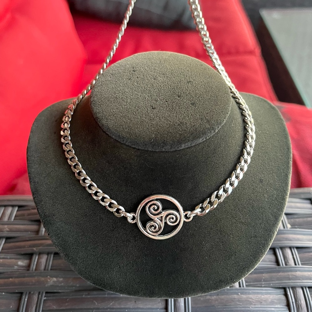 Handmade celtic knot trisquel cuban chain link stainless steel choker necklace - Picture 12 of 13